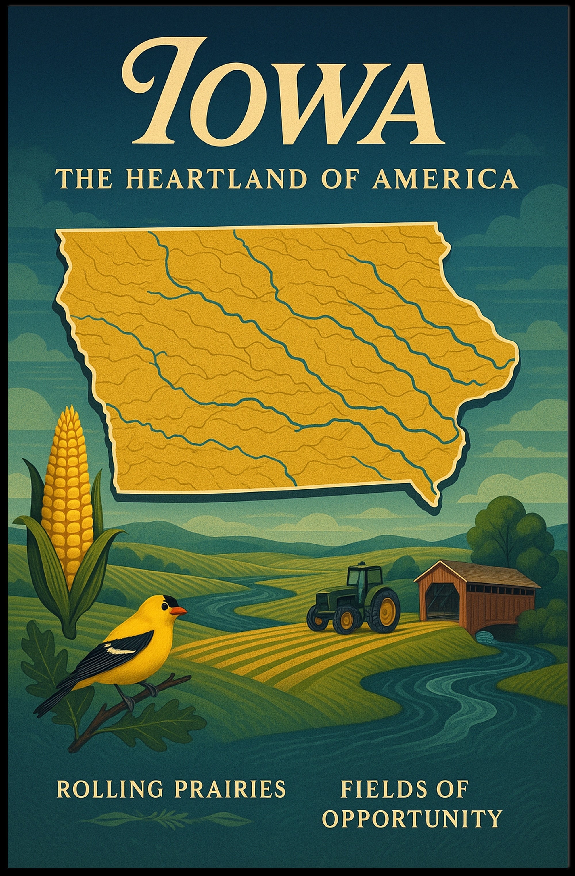Iowa Heartland Vintage Travel Poster