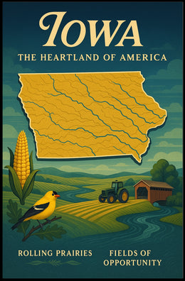 Iowa Heartland Vintage Travel Poster