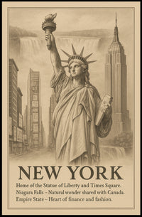 New York City Landmarks Skyline Poster Vintage Wall Art