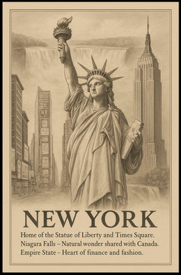 New York City Landmarks Skyline Poster Vintage Wall Art