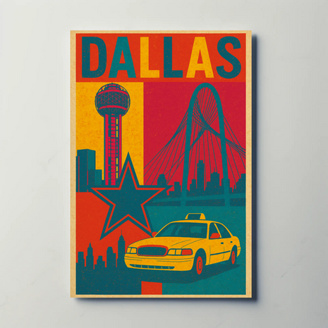 Dallas Landmarks Vintage Art Travel Poster
