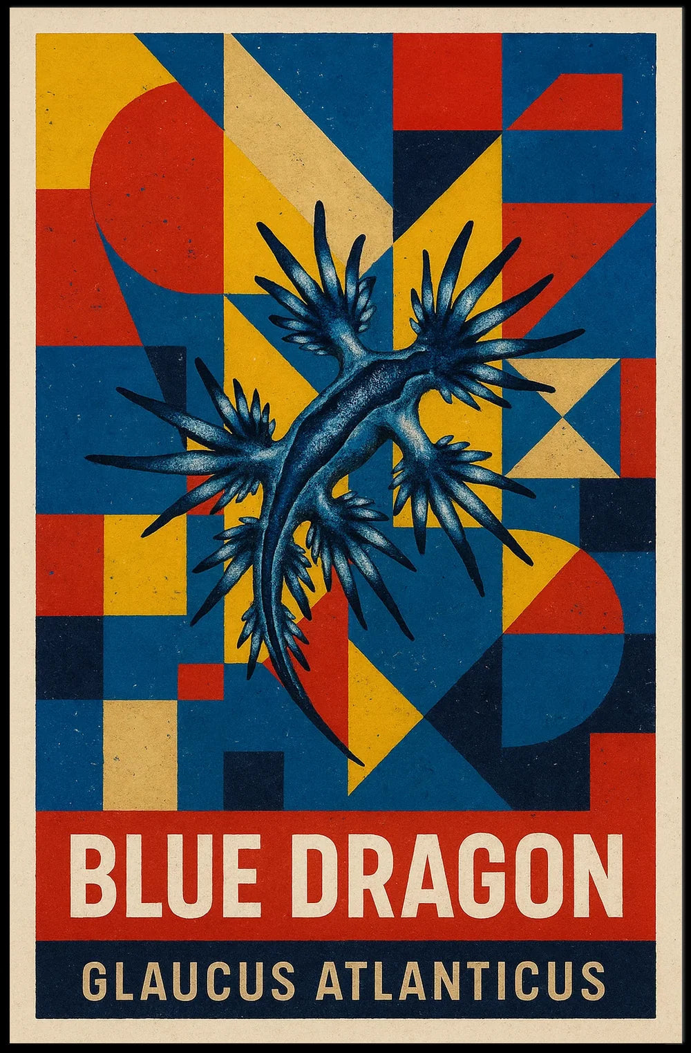 Blue Dragon Sea Creature Design, Abstract Artistic Poster