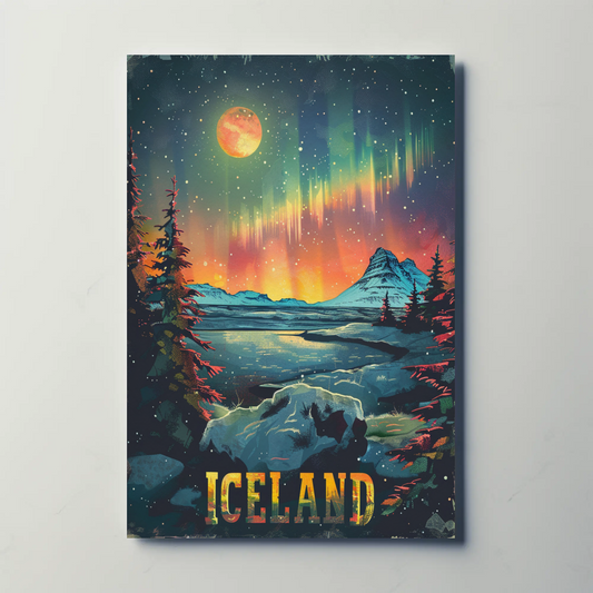 Iceland Aurora Borealis Winter Scene Travel Poster