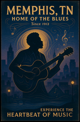 Memphis Blues Guitarist Vintage Cityscape Poster