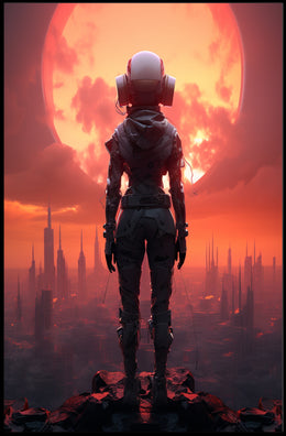 Futuristic Explorer At Sunset Poster PosterGoat