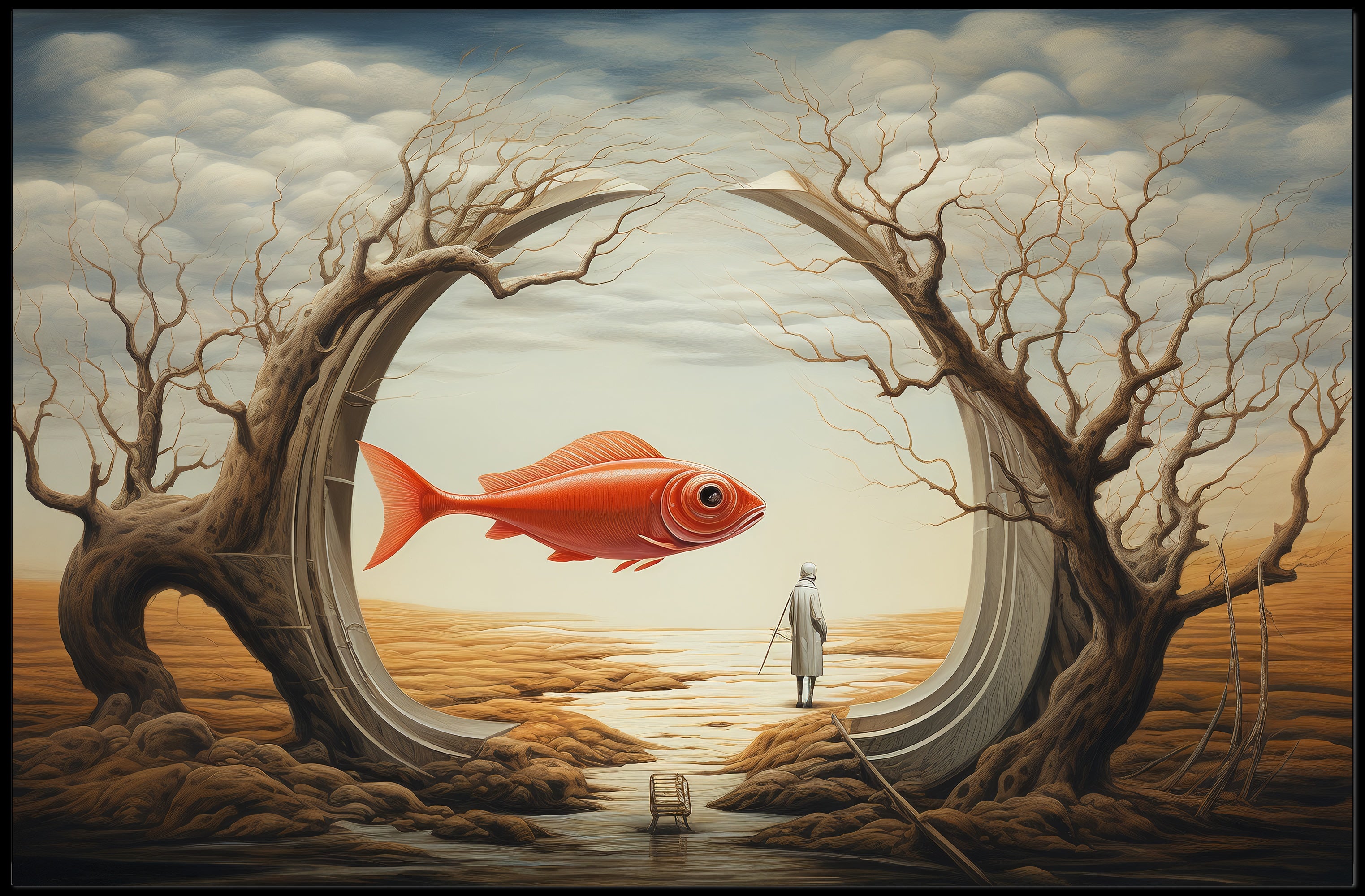Surreal Dreamscape with Orange Fish Artistic Poster