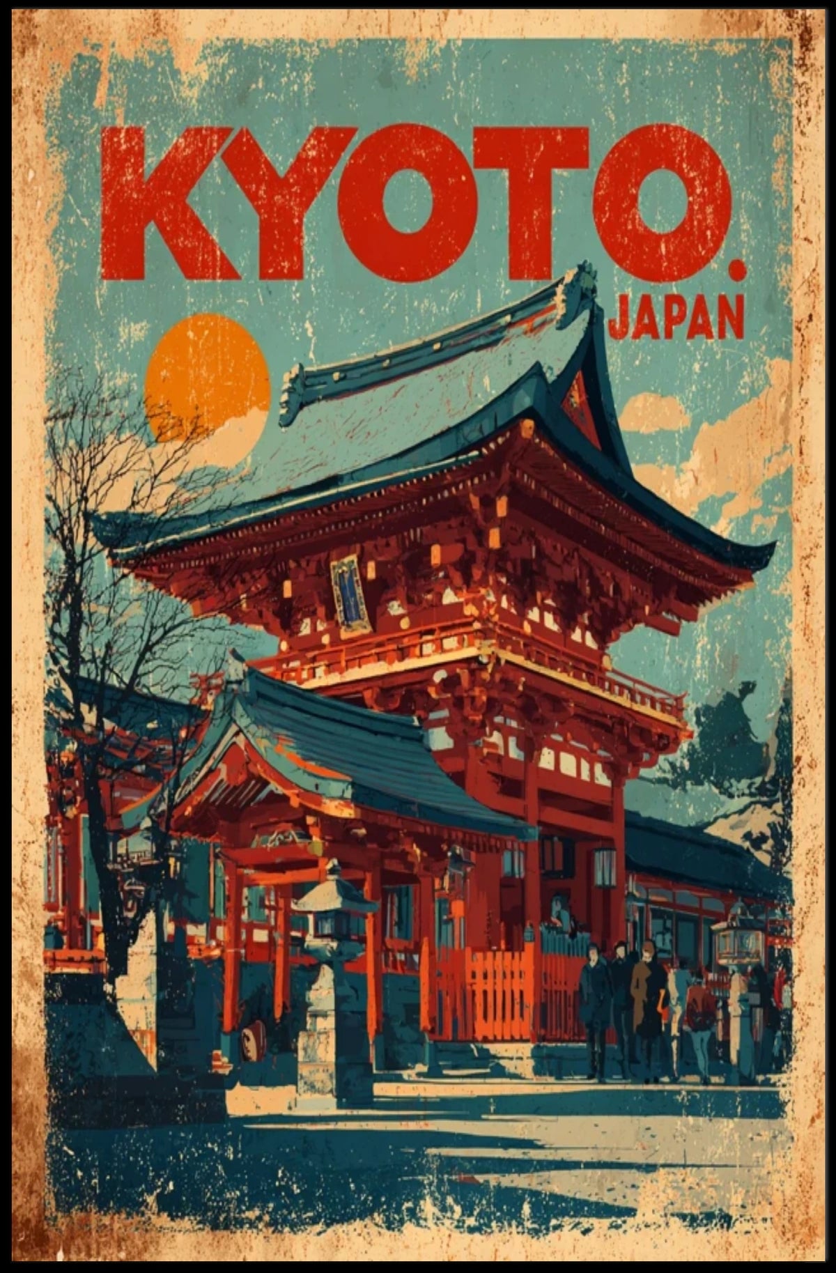 Kyoto, Japan Vintage Travel Poster