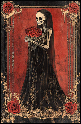 Skeletal Figure Red Roses Cultural or Heritage Poster