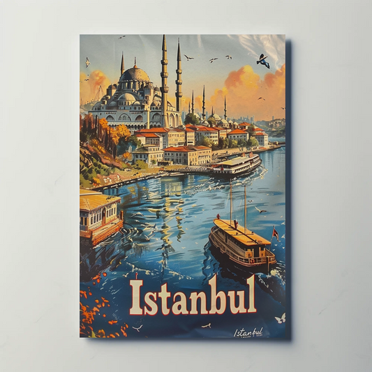 Istanbul Bosphorus and Blue Mosque Travel Poster