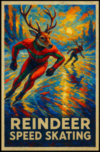 Reindeer Speed Skating Fantasy Art Poster