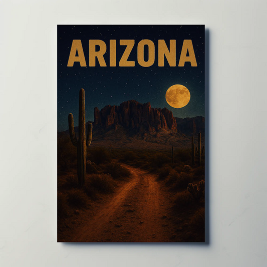 Arizona Desert Moonlight Pathway With Cactus Travel Poster