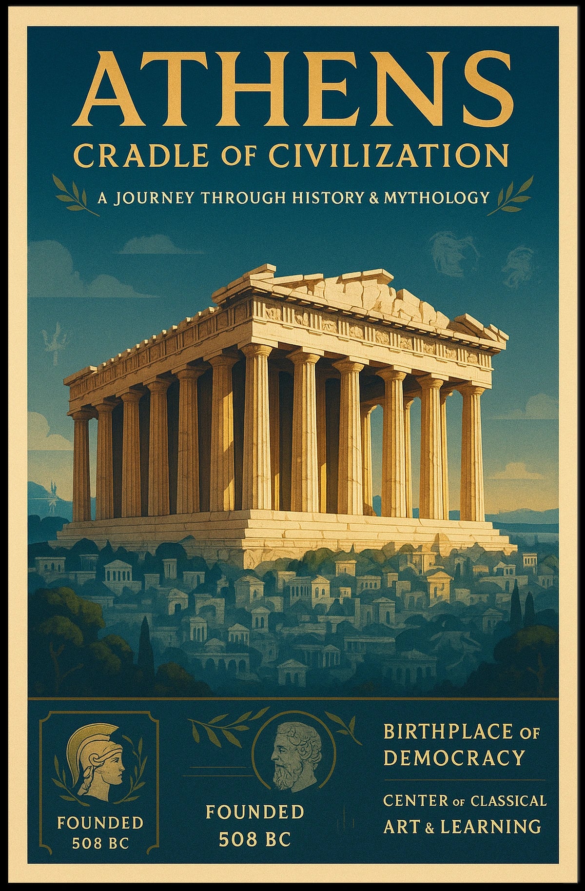 Athens Vintage Parthenon Poster: Classical Elegance Art