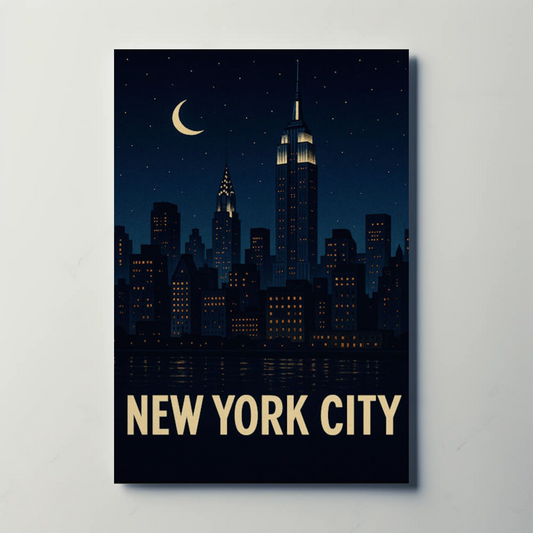 New York City Night Skyline Empire State Lights Travel Poster