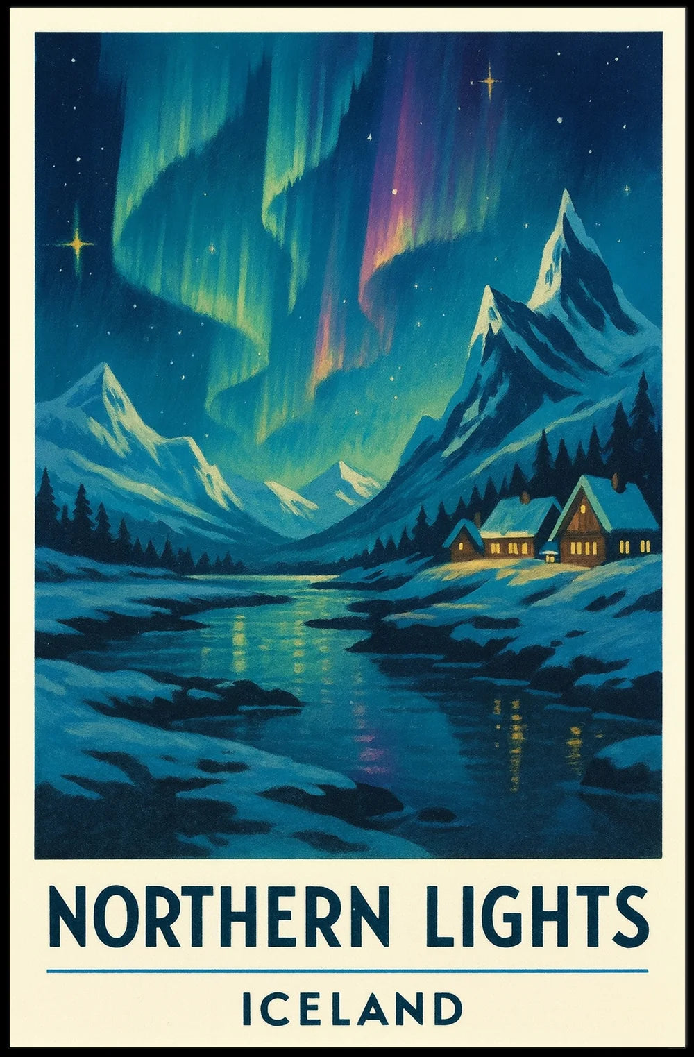 Northern Lights Over Iceland Winter Travel Poster PosterGoat
