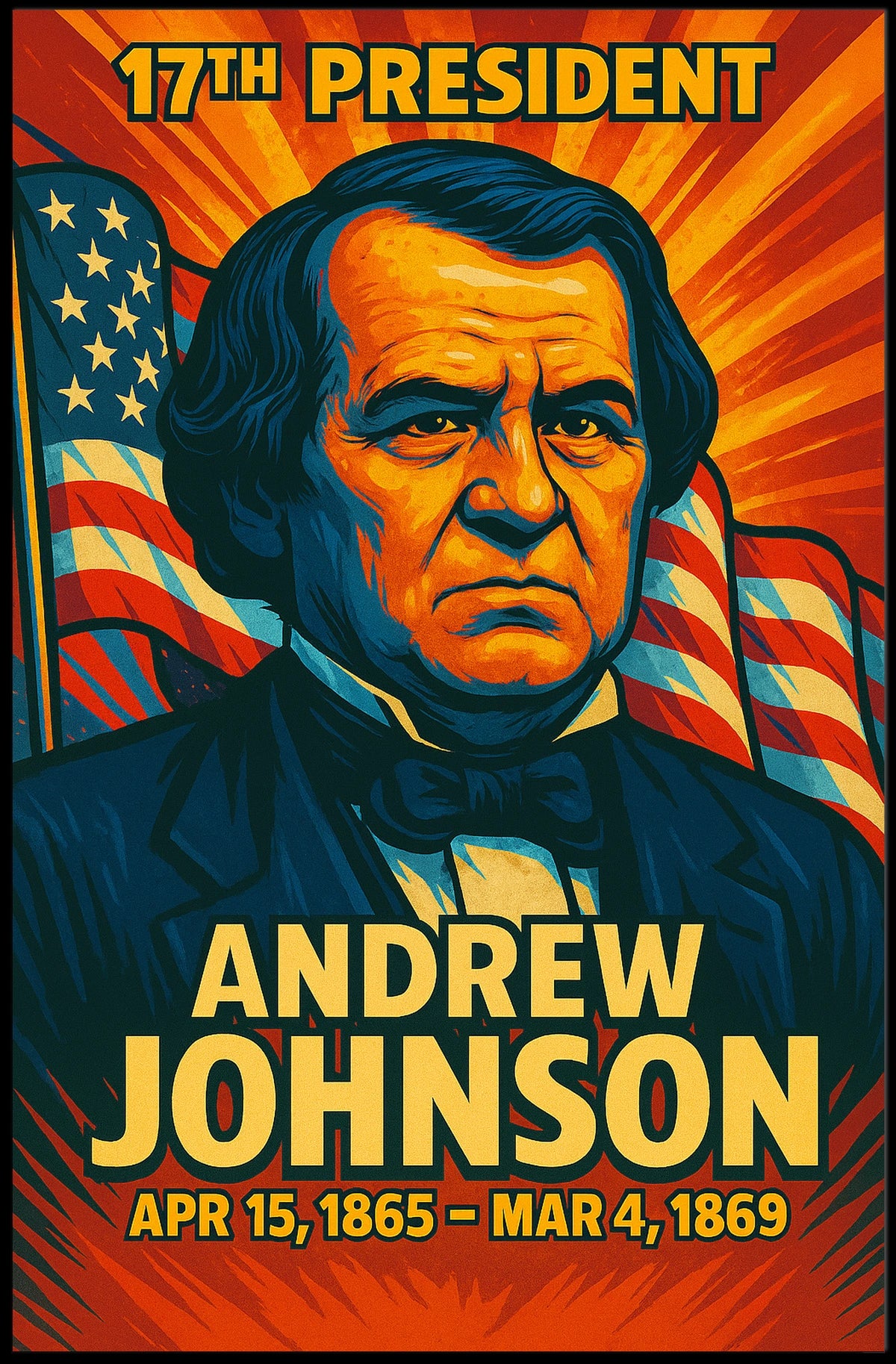 Andrew Johnson 17th President of the United States Colorful Comic Book Style Poster
