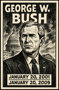 George W. Bush 43rd President of the United States B & W Comic Sketch Poster