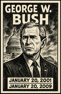 George W. Bush 43rd President of the United States B & W Comic Sketch Poster
