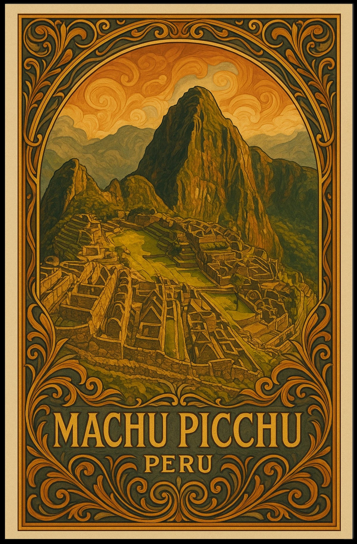 Machu Picchu Art Nouveau Heritage Masterpiece Poster