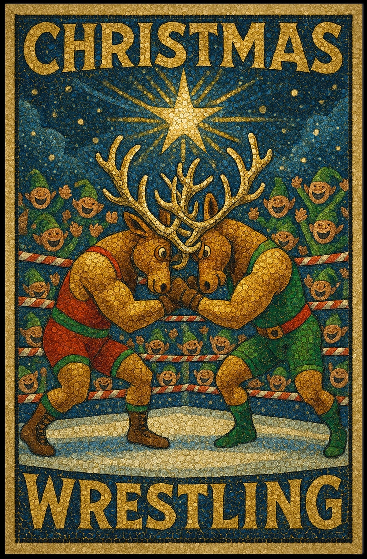 Christmas Wrestling Reindeer: A Whimsical Sports Poster