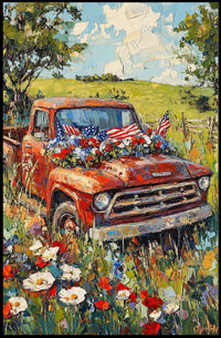 Vintage Red Pickup Truck Retro Car Decor Wall Art Poster