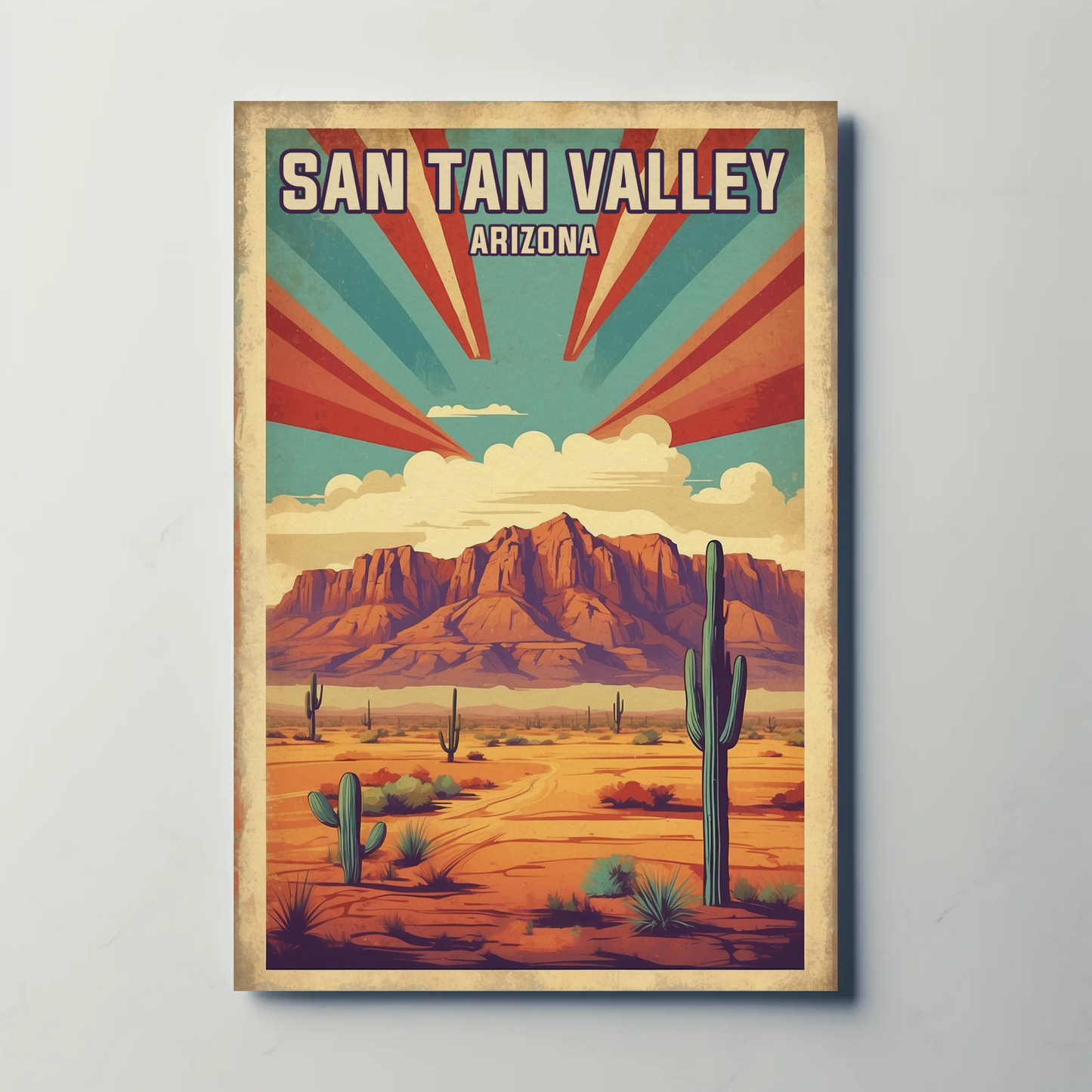 San Tan Valley Arizona Sunset Desert Vintage Travel Poster