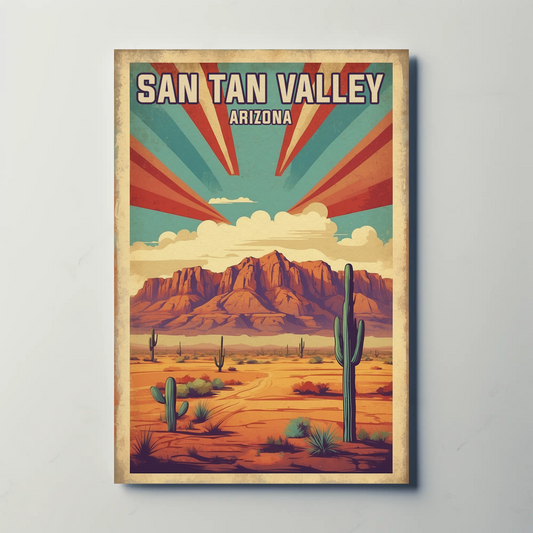 San Tan Valley Arizona Sunset Desert Vintage Travel Poster