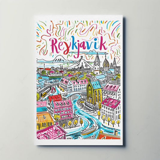 Reykjavik Iceland Colorful Coastal Town Travel Poster