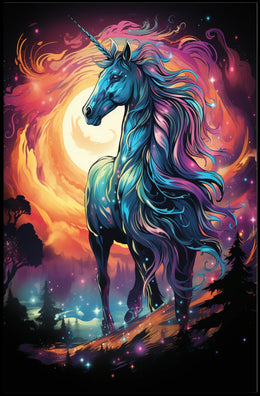 Majestic Unicorn in Mystical Cosmic Landscape Poster