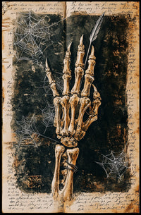 Elegant Skeletal Hand with Quill Artistic Poster