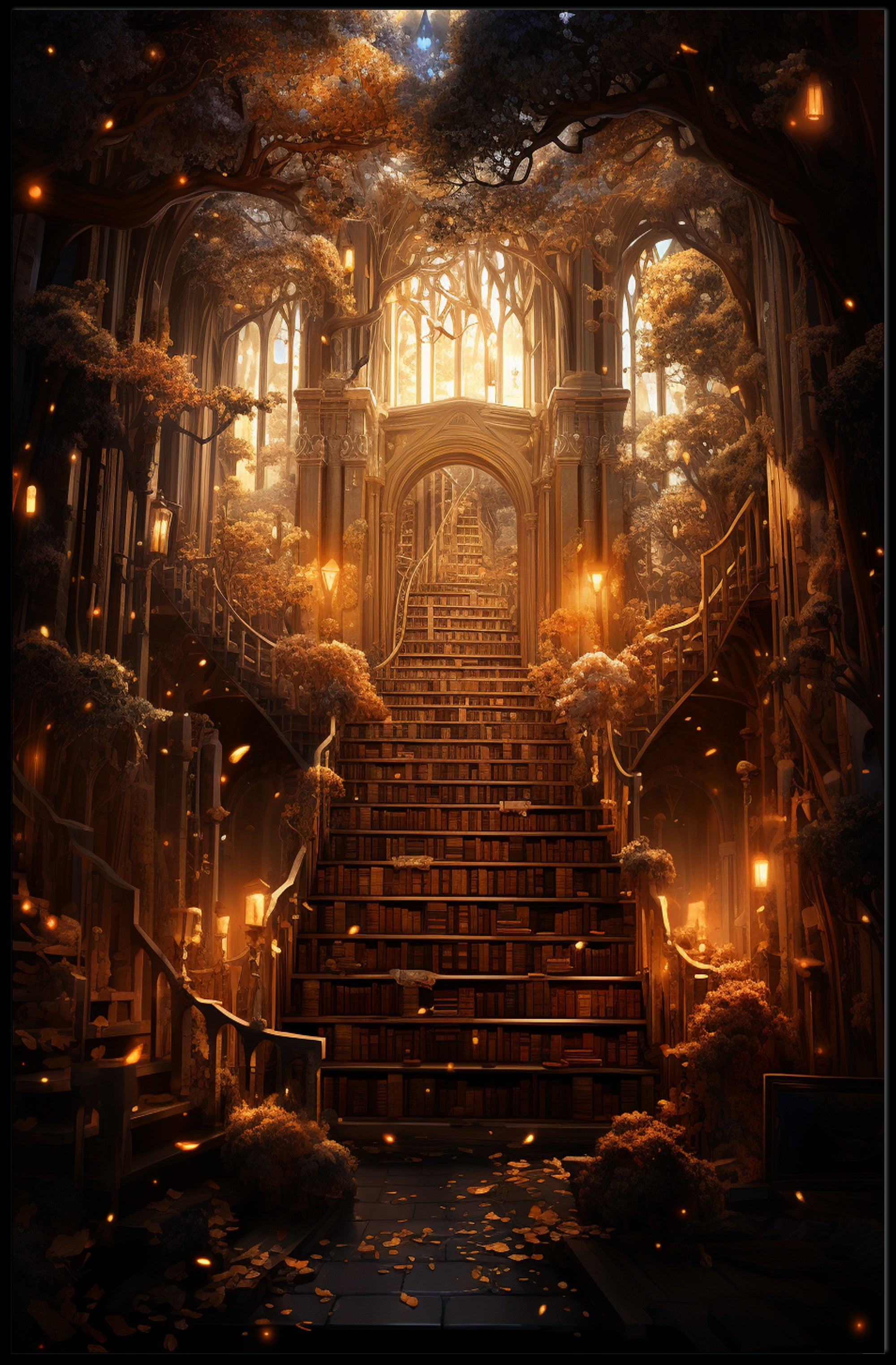 Enchanted Library Staircase Poster