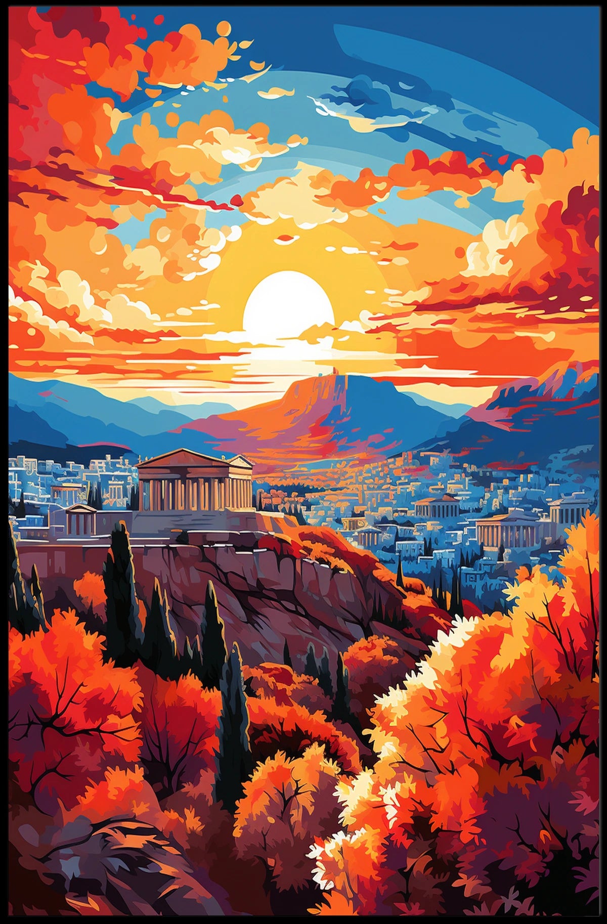 Ancient Greece Sunset Landscape Cultural or Heritage Poster