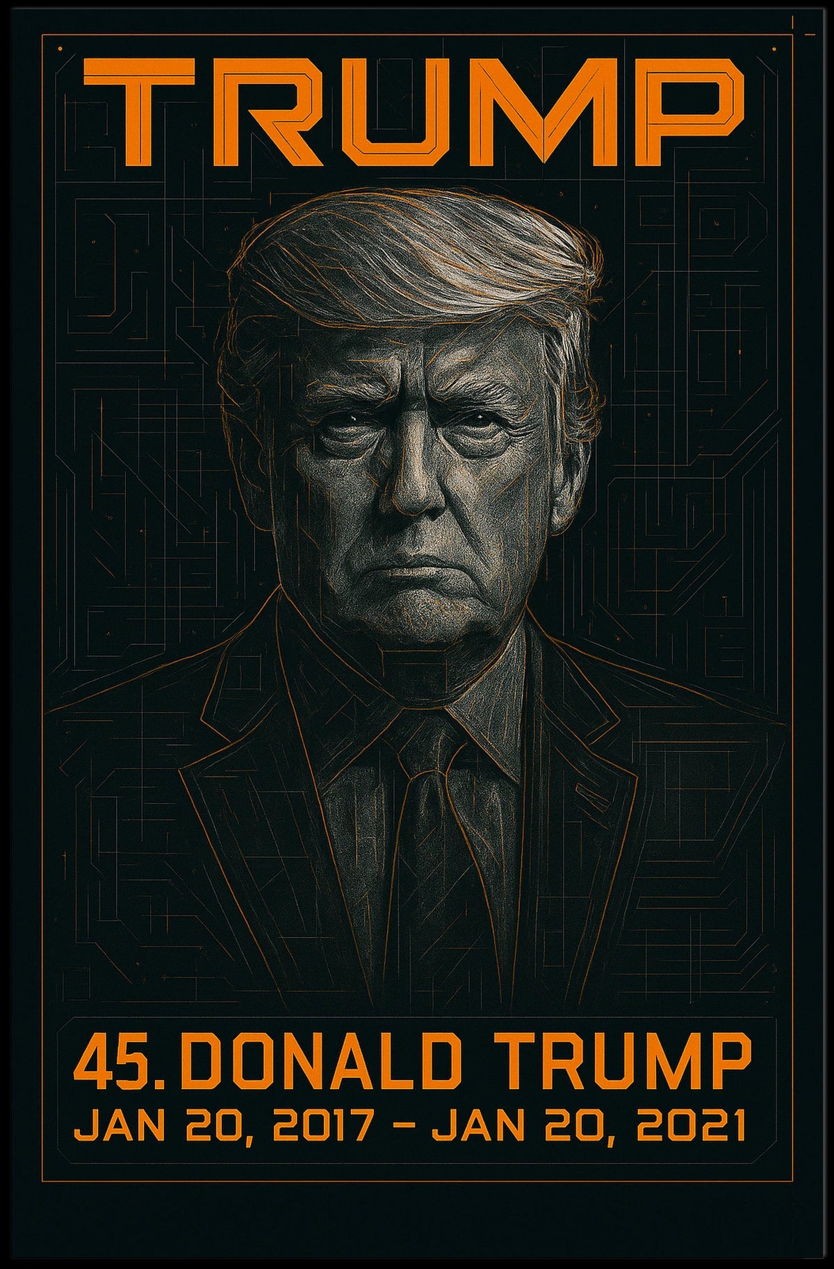 Donald Trump 45th President of the United States Techno Schematic Poster