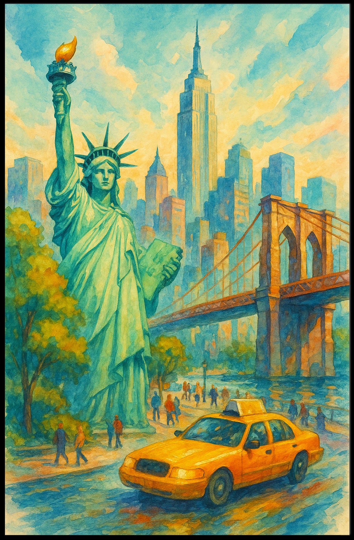 New York City Architectural Skyline Poster Modern Wall Art