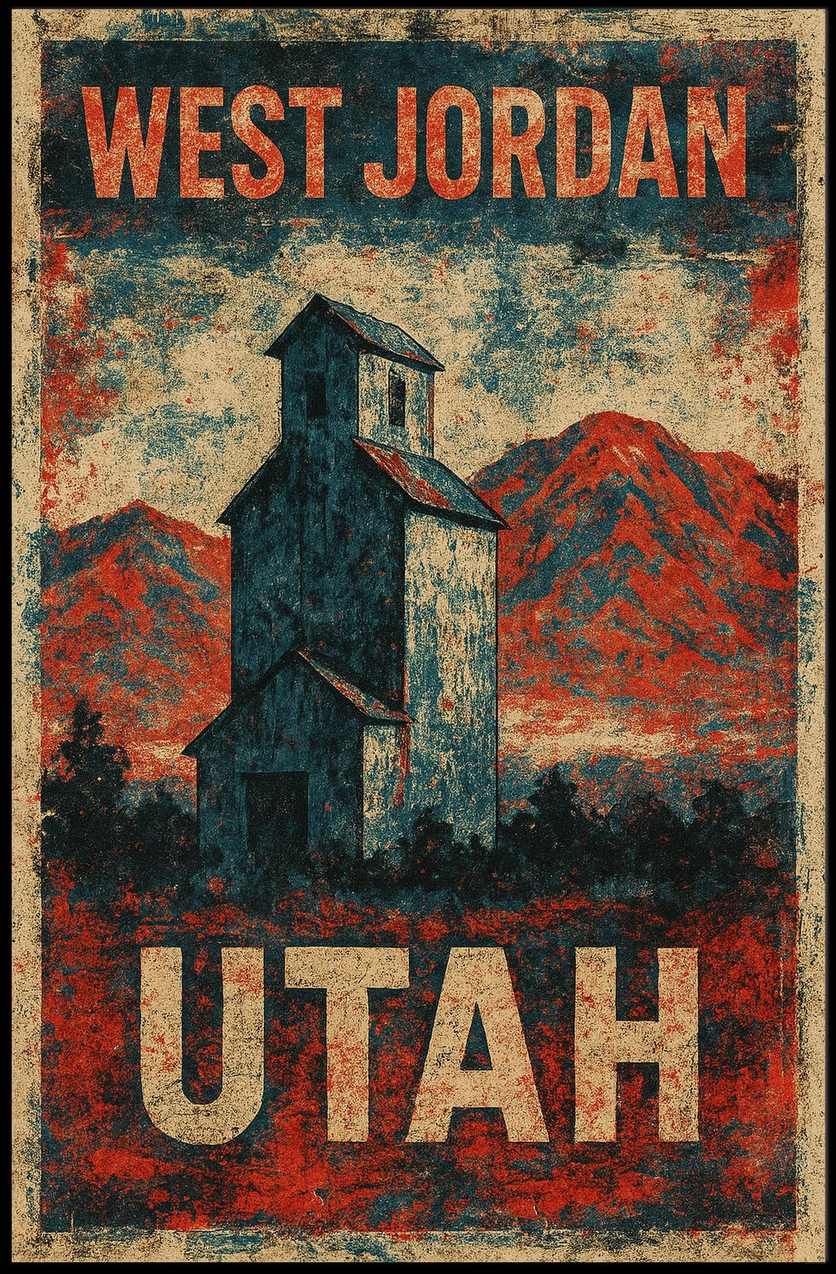 Vintage West Jordan Utah Rustic Travel Collectors Poster