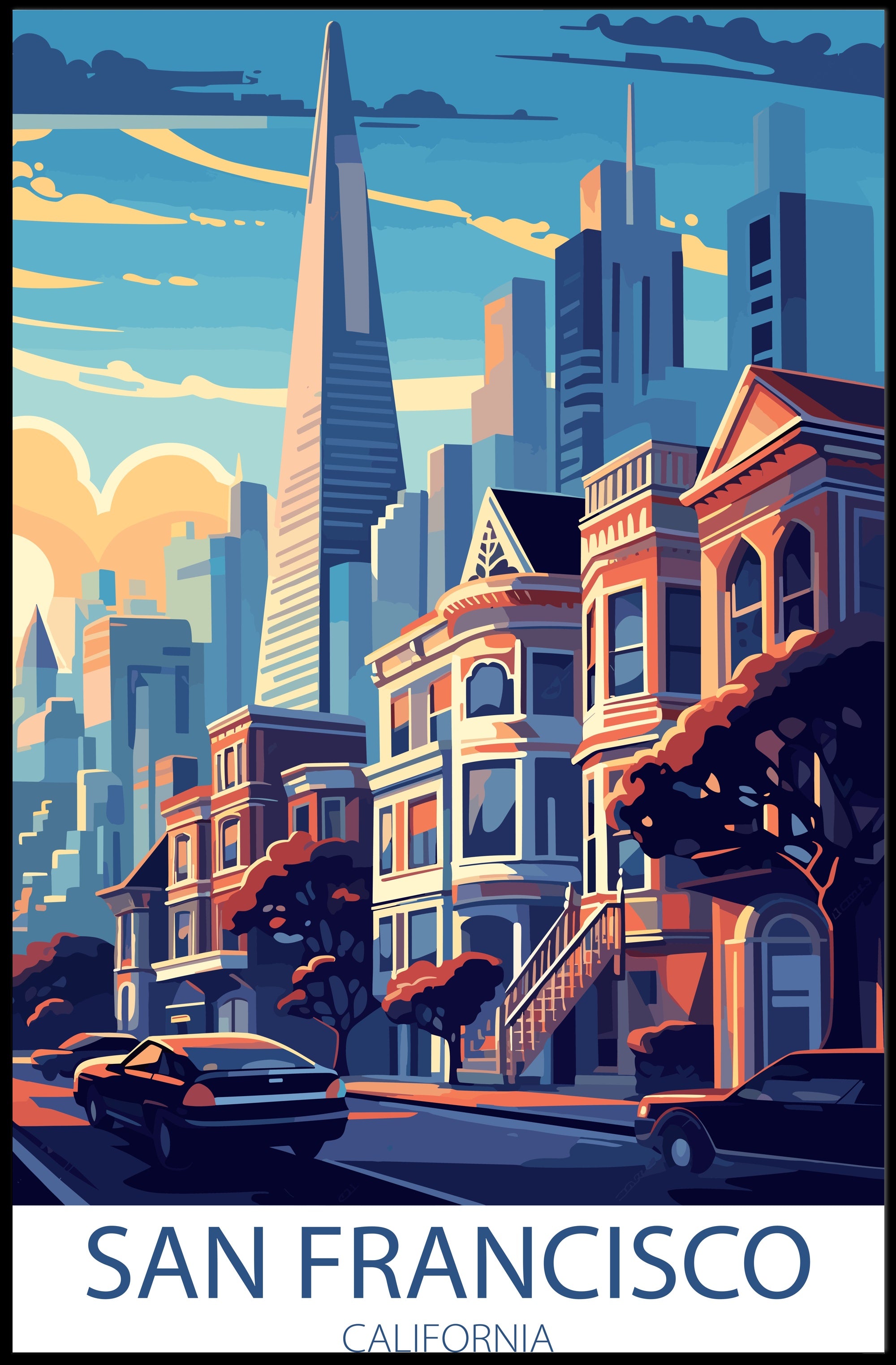 Vibrant San Francisco Urban Scene Cityscape Art Poster