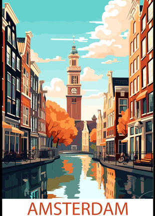 Amsterdam Canals Vintage Travel Poster