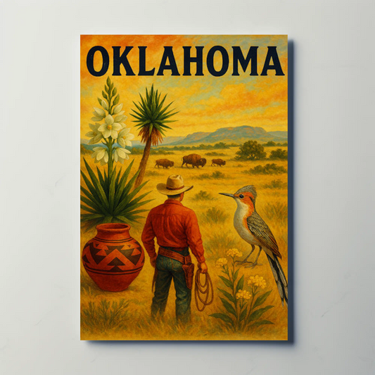 Oklahoma Cowboy Plains Wildlife Scenic Prairie Travel Poster Travel Poster