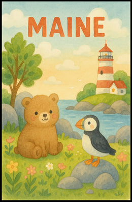 Maine Wildlife and Lighthouse Poster