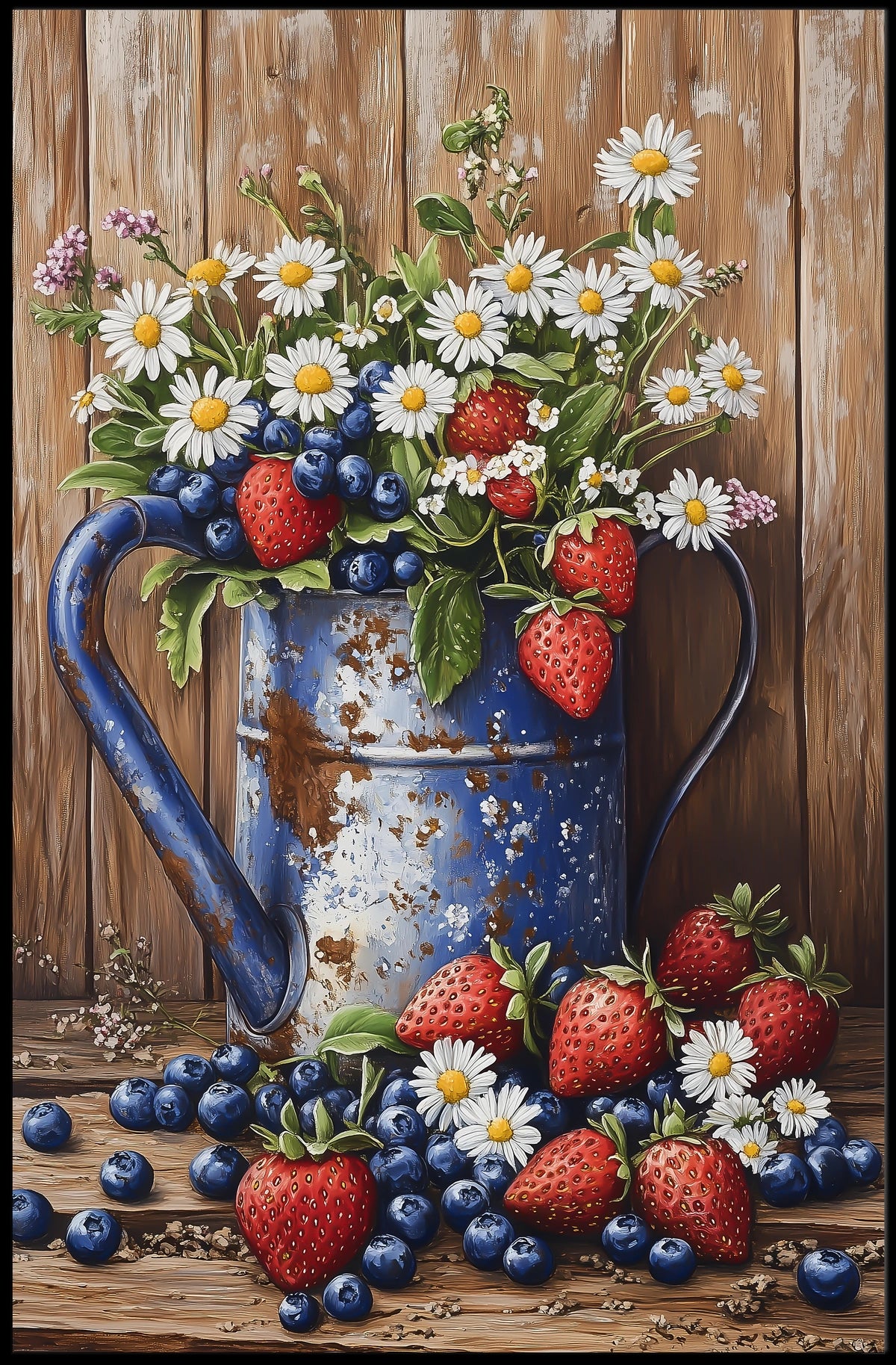 Floral Still Life In Weathered Metal Watering Can Poster