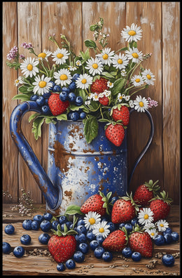 Floral Still Life In Weathered Metal Watering Can Poster