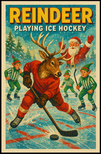 Reindeer Ice Hockey Christmas Wonderland Sports Poster