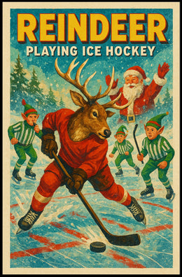 Reindeer Ice Hockey Christmas Wonderland Sports Poster