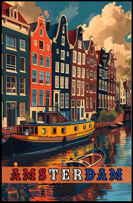 Amsterdam Scenic Canals Artistic Heritage Travel Poster