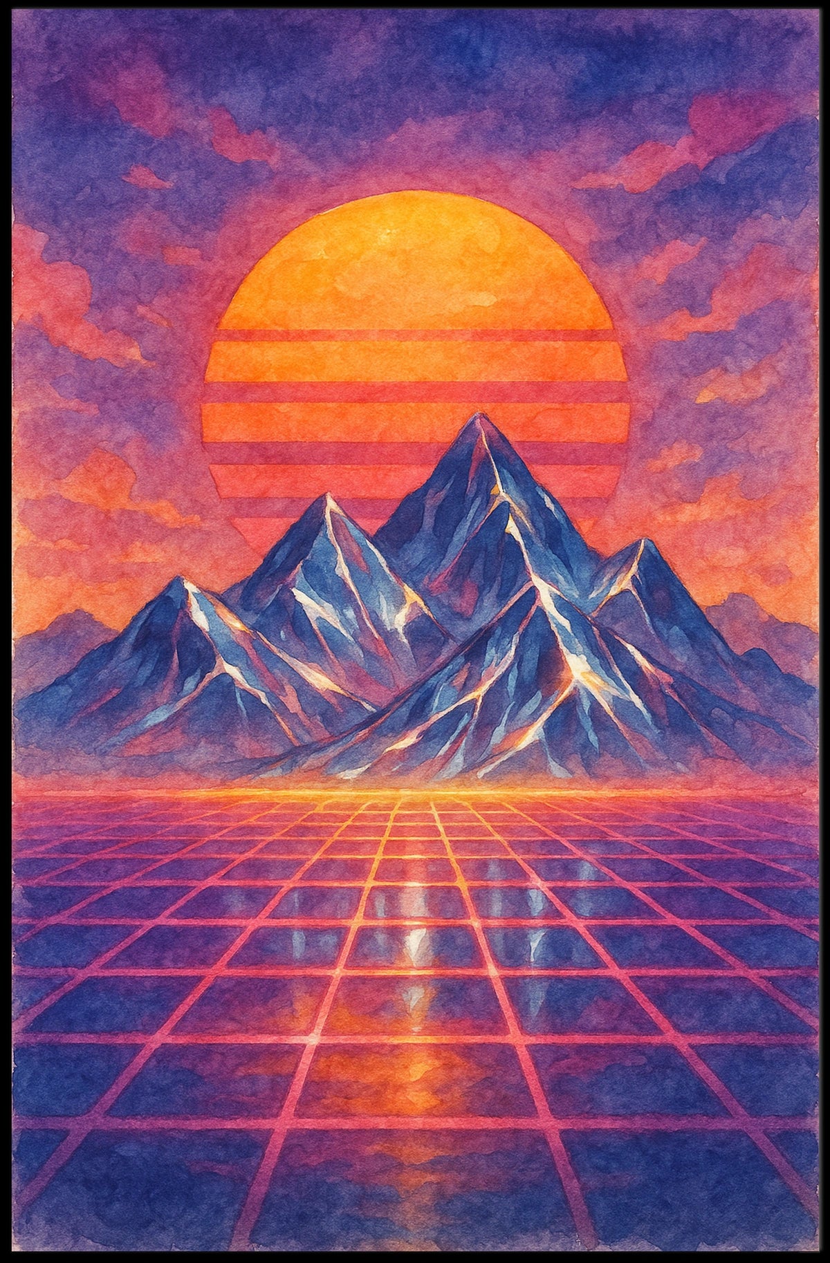 Vibrant Surreal Landscape with Retro-Futuristic Aesthetic Futuristic Sci-Fi Poster