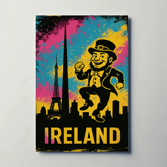 Ireland Dancing Leprechaun Retro Skyline Poster