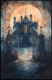 Haunting Gothic Mansion Moonlit Fantasy or Mythology Poster
