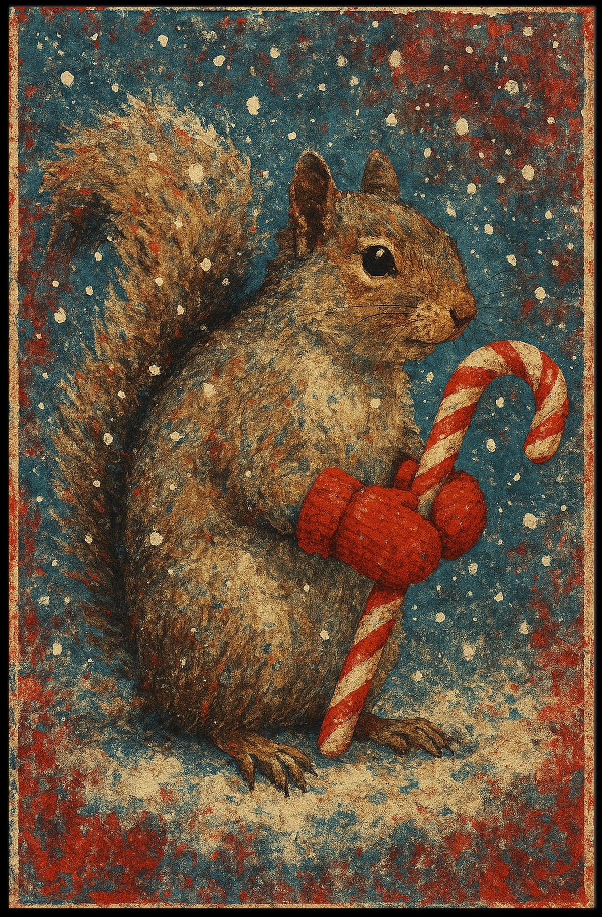 Winter Squirrel with Candy Cane Poster