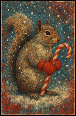Winter Squirrel with Candy Cane Poster