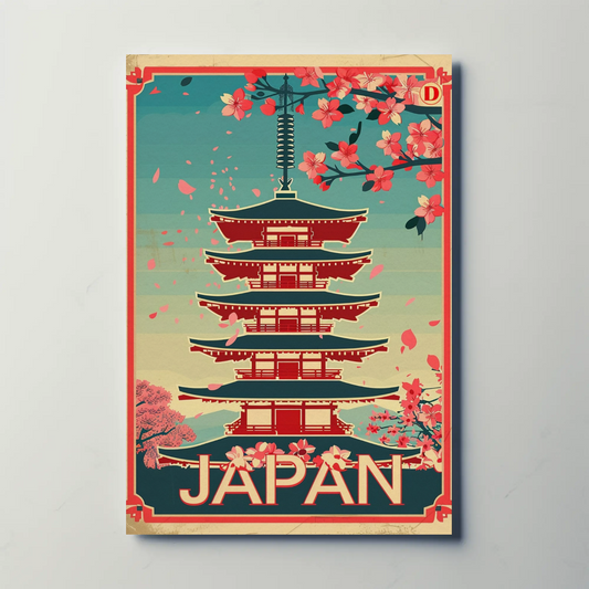 Japan Vintage Travel Poster - Cherry Blossoms