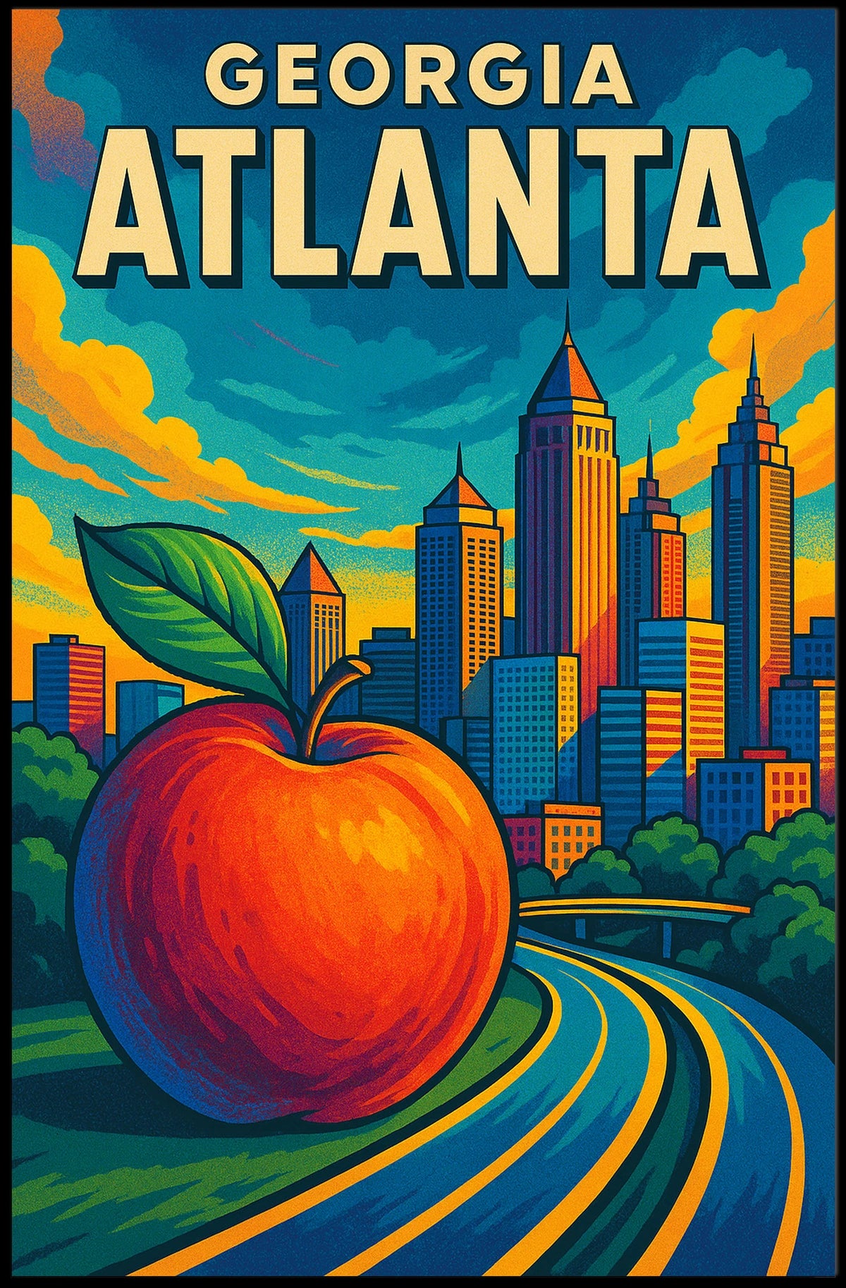 Atlanta Skyline and Peach Poster